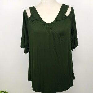 TRU Self Cold Shoulder Tunic Bell Sleeve Green EUC